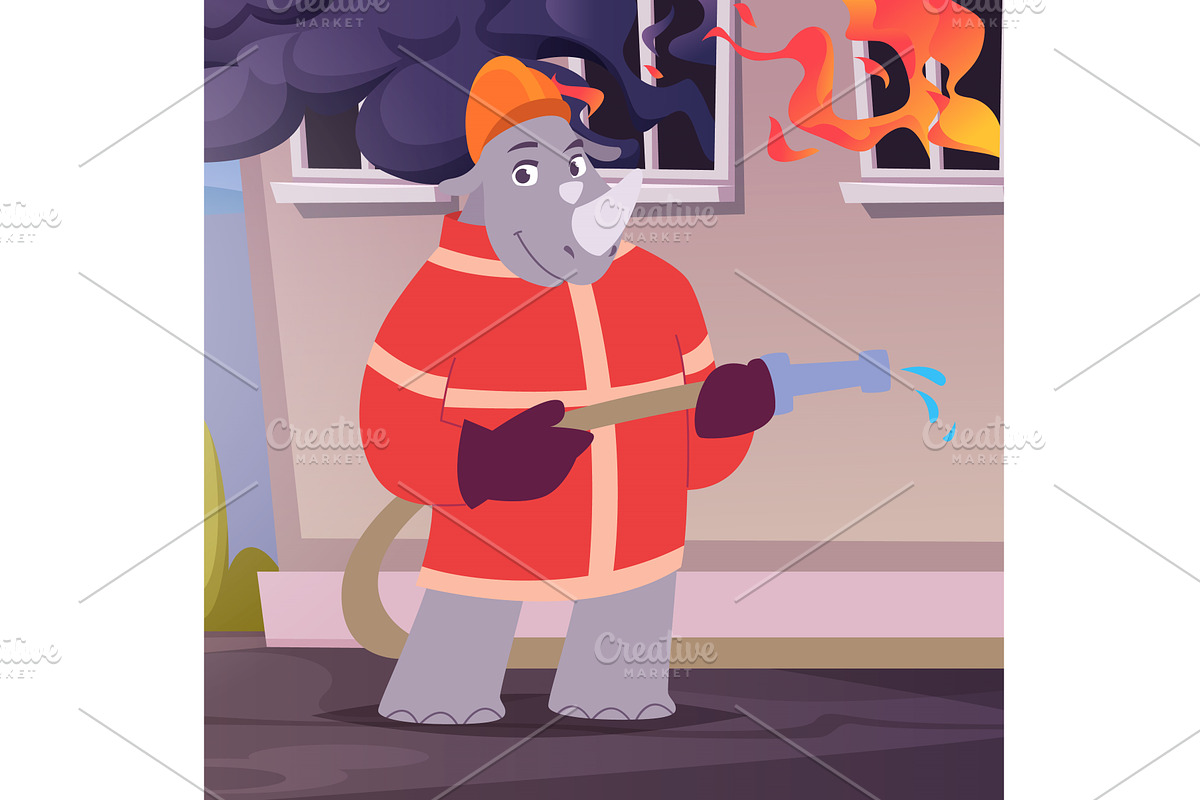 Firefighter. rhinoceros in, an Animal Illustration by Onyx