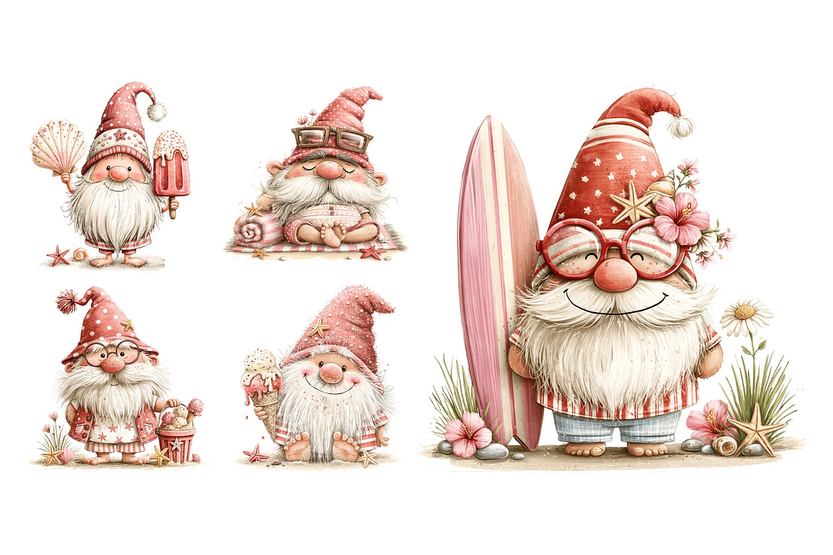 Beach Gnome Watercolor Clipart, a Seasonal Illustration by Nicolle's Colorful Art (Photo 6 of 6)
