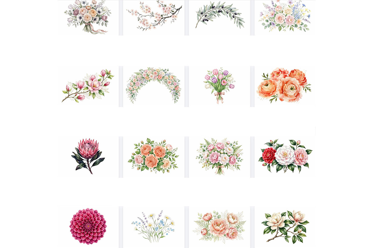 Watercolor Floral Flowers Clipart, an Illustration by VetalStock (Photo 3 of 3)