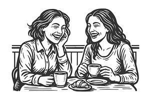 Friends laughing over coffee and, a Person Illustration by AlexArt