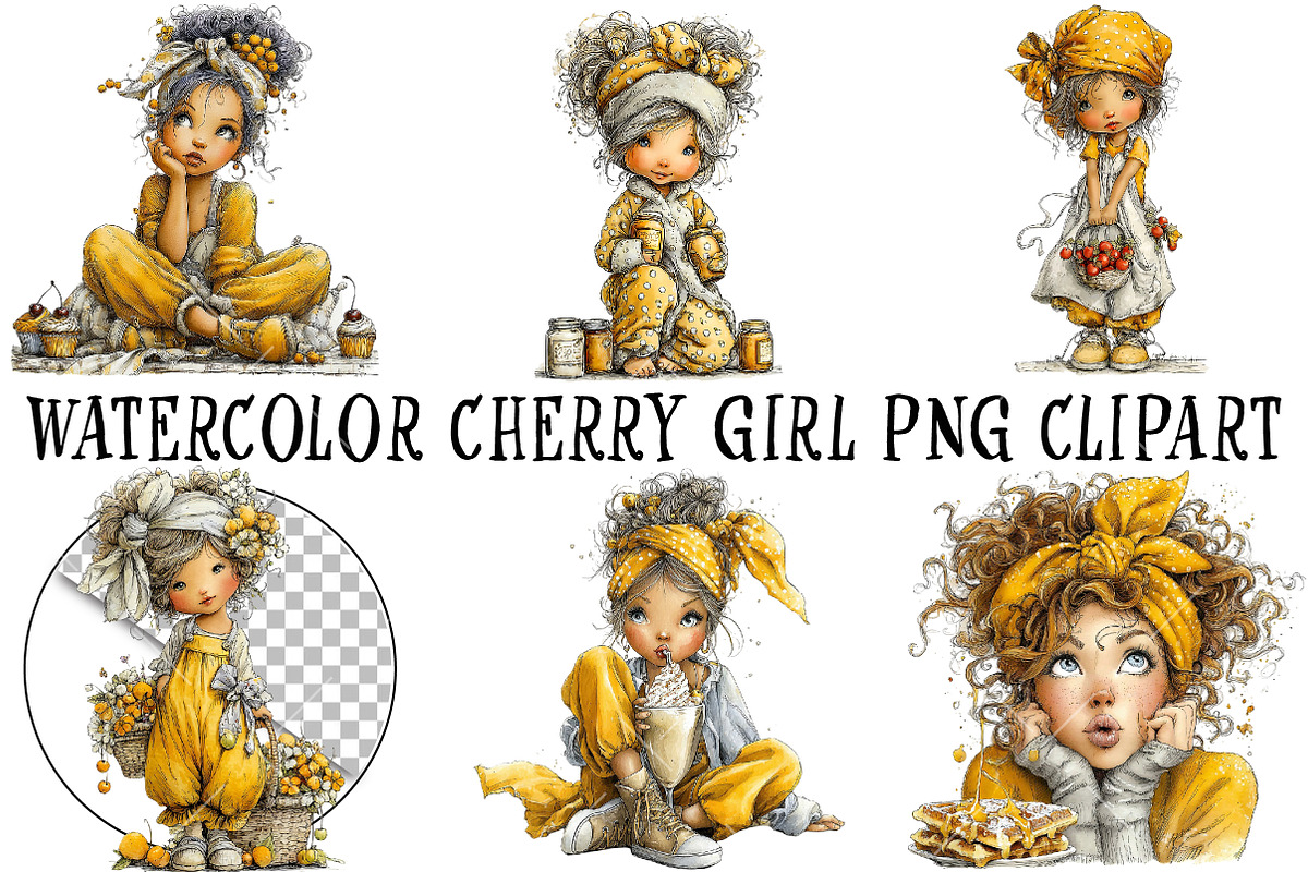 Watercolor Cherry Girl PNG Clipart, a Seasonal Illustration by OK Design (Photo 2 of 6)