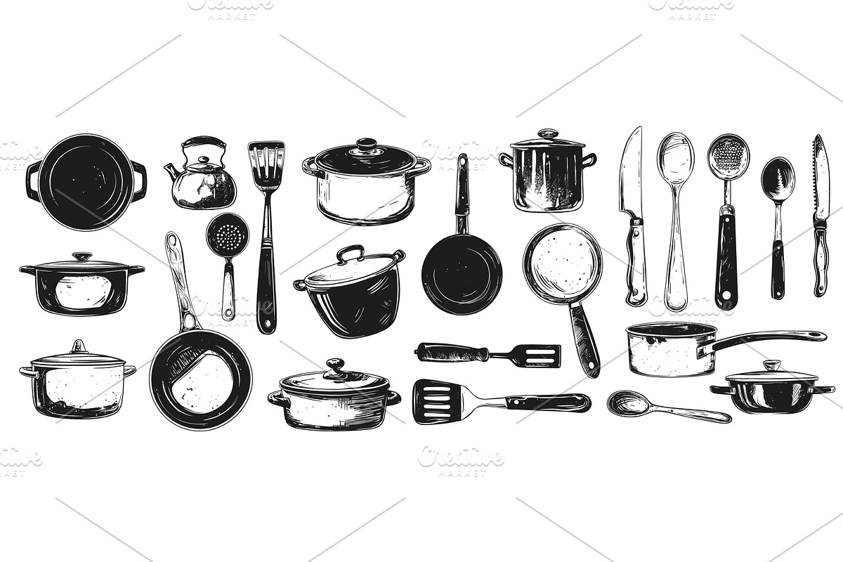Cookware utensils. Doodle sketch, a Food Illustration by Stock-Smart-Start