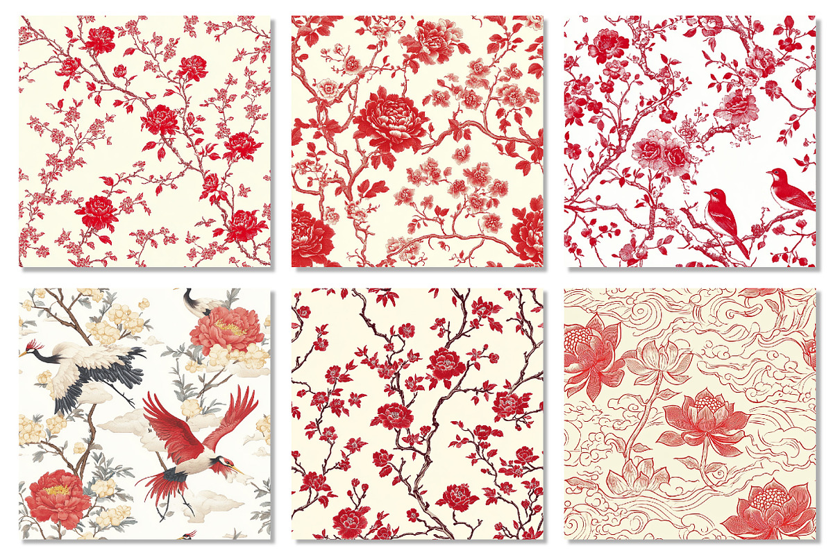 Red & White Chinoiserie Digital Pape, a Texture Graphic by Dream Creation (Photo 6 of 7)