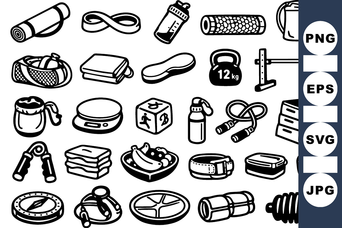 Fitness Gear Essentials Clipart Set, an Illustration by designvectx (Photo 1 of 3)