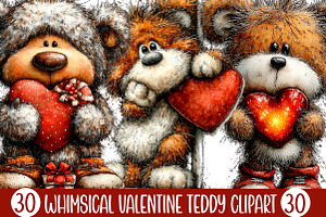 Whimsical Valentine Teddy Clipart, an Illustration by Designking