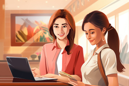 Two young businesswomen in the offic, a Photo by Iftikhar Alam