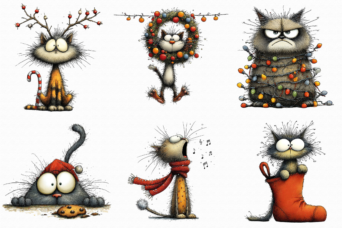 Quirky Christmas Cat Clipart, an Illustration by Libby Wishes (Photo 2 of 9)