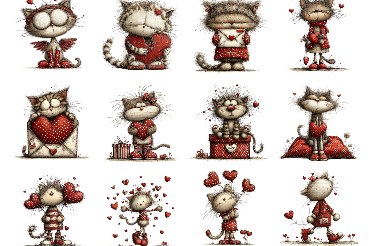 Quirky Valentines Cats Clipart, an Illustration by Designking (Photo 2 of 5)