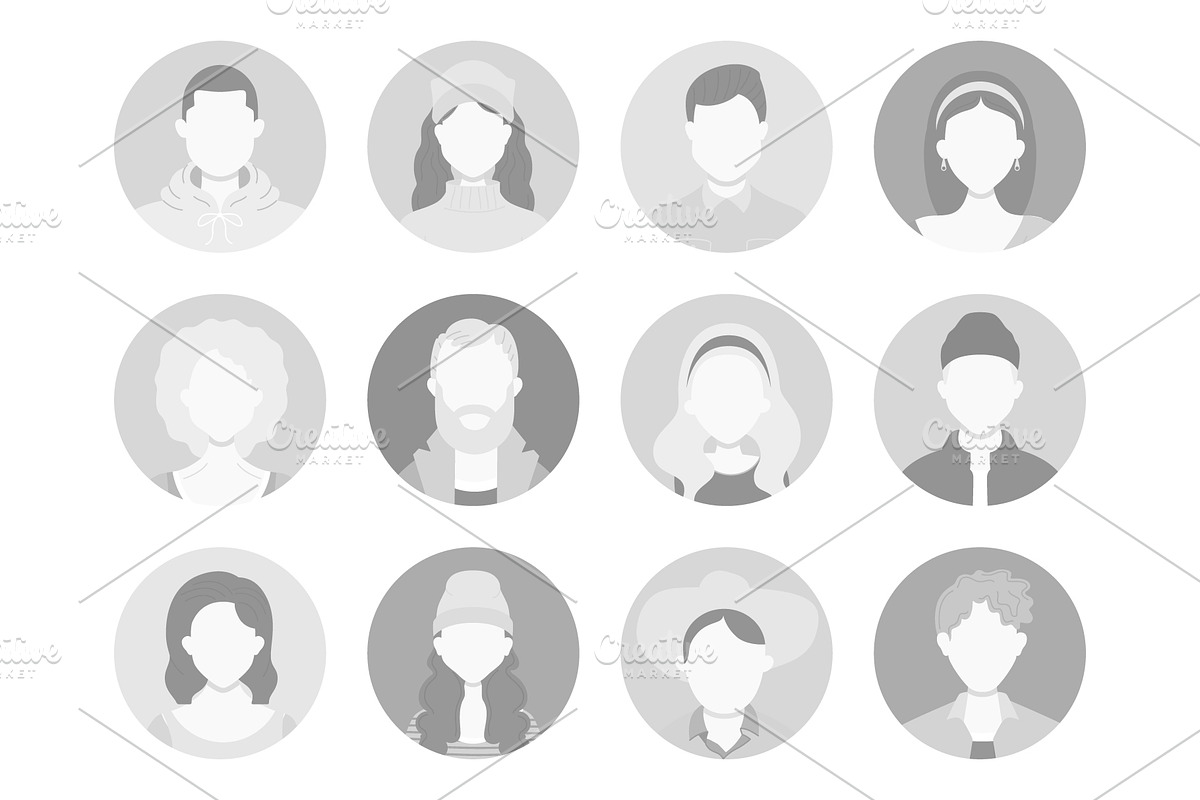Grayscale avatar profile icons, a Person Illustration by Yayasya (Photo 2 of 3)