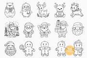 Christmas Line Art Bundle Clipart, a Seasonal Illustration by Pretty Meerkat (Thumbnail 2 of 7)