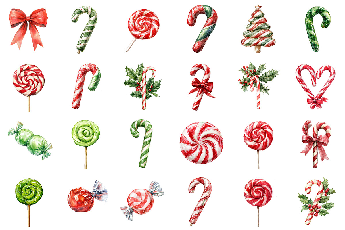 Watercolor Candy Cane Clipart, an Illustration by SinaCreation (Photo 2 of 5)