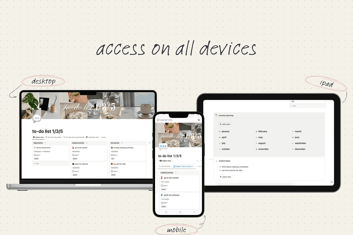 To-do list 1/3/5 - Notion template, an App Template by Iasan Design (Photo 7 of 7)