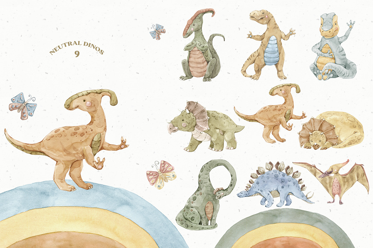 Baby Dinosaur World Watercolor Set, an Animal Illustration by Cat In Colour (Photo 2 of 9)