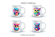 Cute rainbow owls. TShirt Sticker., an Animal Illustration by KENO Mascots (Thumbnail 4 of 7)