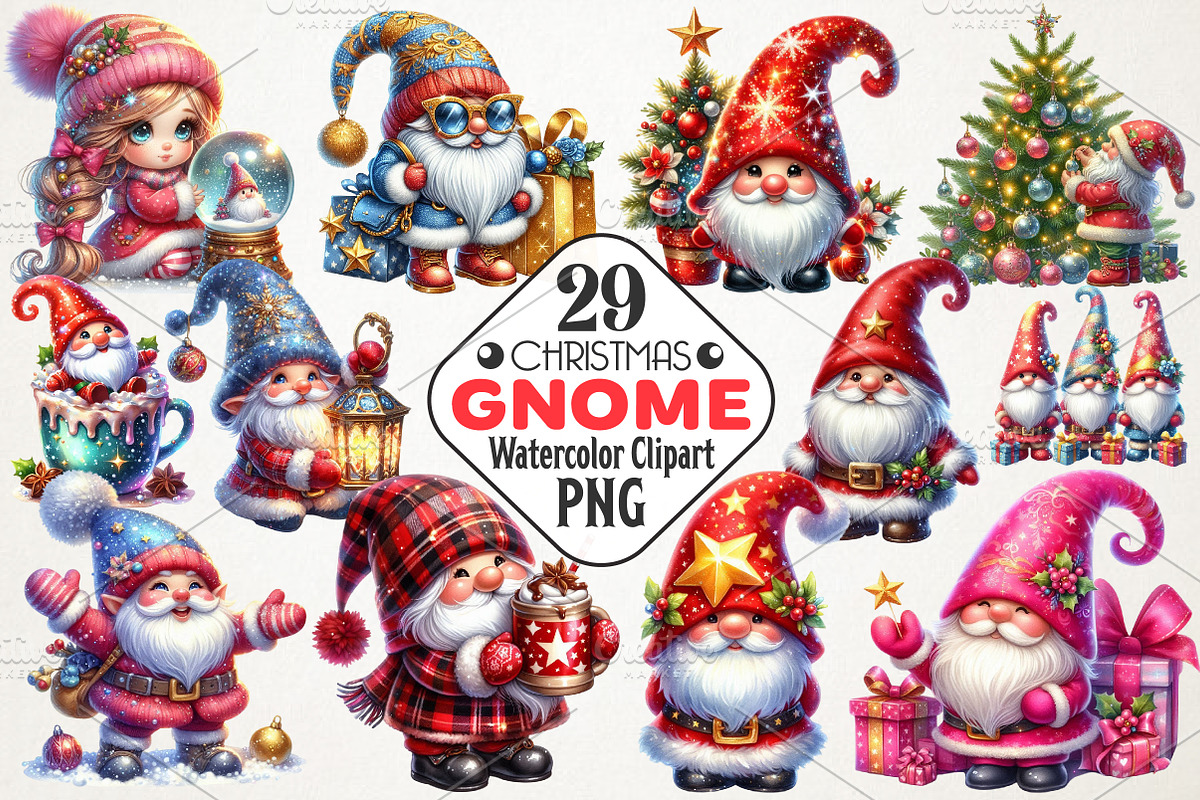 Christmas Gnome Sublimation Clipart, an Illustration by RobertsArt (Photo 1 of 7)