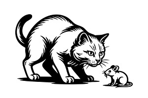 Cat in hunting pose stalking mouse., an Animal Illustration by yod67