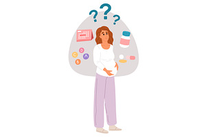 Young pregnant woman is worried and, a Healthcare Illustration by Vectorbuum