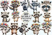 Quirky and Funny Raccoons Clipart, an Illustration by CraftArtStudio (Thumbnail 1 of 6)