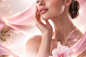 Woman with luminous skin and pink fl, a Beauty & Fashion Photo by angellodeco