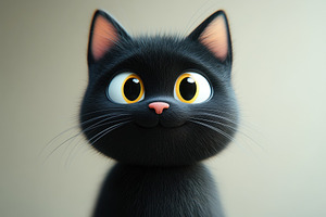 Cute black kitten with large eyes an, a Photo by Tanuart