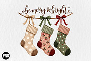 Be Merry and Bright Christmas PNG, a Seasonal Illustration by CraftArtStudio (Thumbnail 1 of 4)