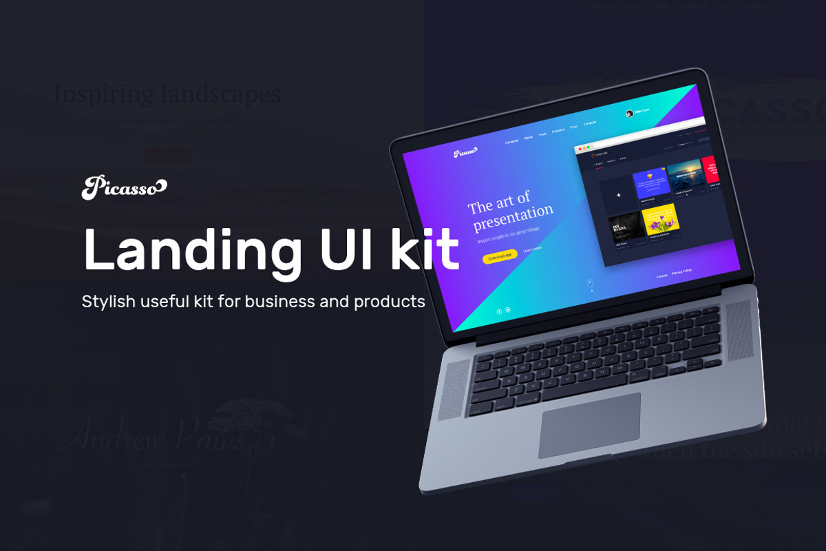 80% sale. Picasso Landing UI Kit, an UI Kit Template by CraftedPixels Market (Photo 1 of 9)