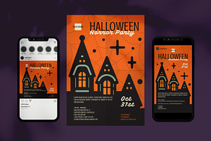 Halloween Poster + Social Media, a Social Media Template by Juru Rancang Graphic