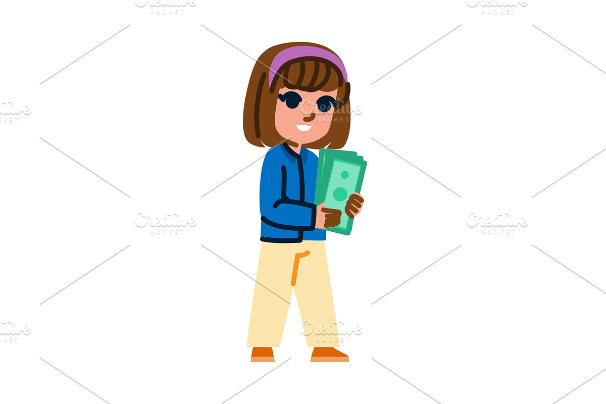 Young girl holding a stack of money, a Finance Illustration by pikepicture