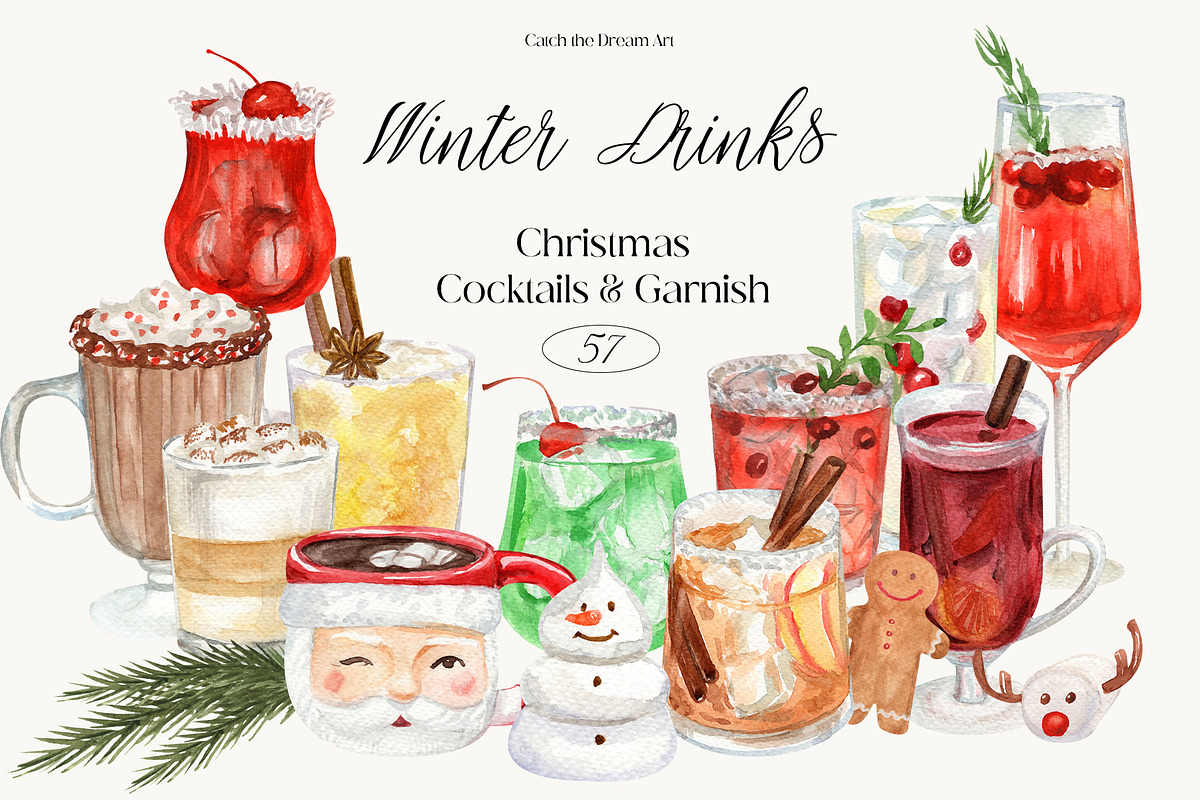 Winter Drinks Christmas Cocktails, a Food Illustration by Catch the Dream Art (Photo 1 of 8)