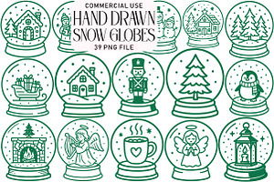 Christmas Snow Globes Hand Drawn Pac, an Illustration by Daily.Designs