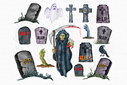 Watercolor Halloween Tombstones, a Decorative Illustration by MiracleArtAndDesign (Thumbnail 2 of 4)
