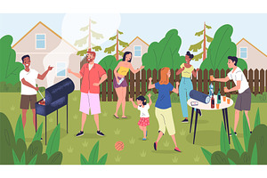 People bbq party. Family barbecue on, a Person Illustration by Stock-Smart-Start