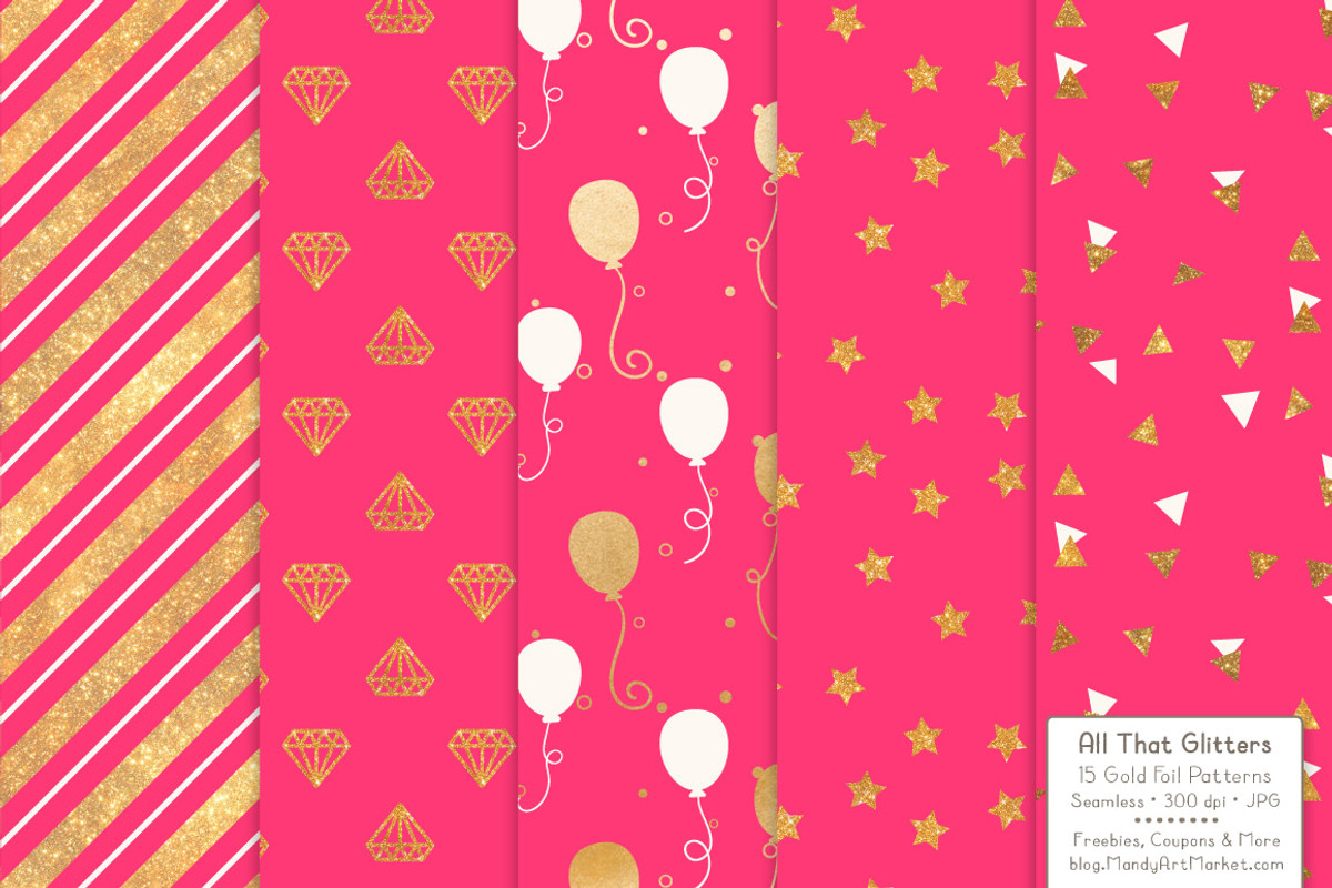 Hot Pink Gold Foil Digital Papers, a Pattern Graphic by Amanda Ilkov (Photo 2 of 4)