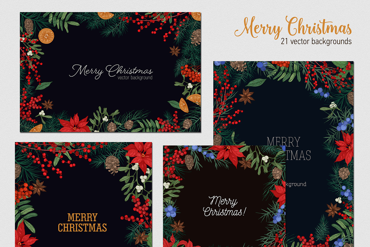 Floral christmas framed cards, a Decorative Illustration by Good Studio (Photo 1 of 19)