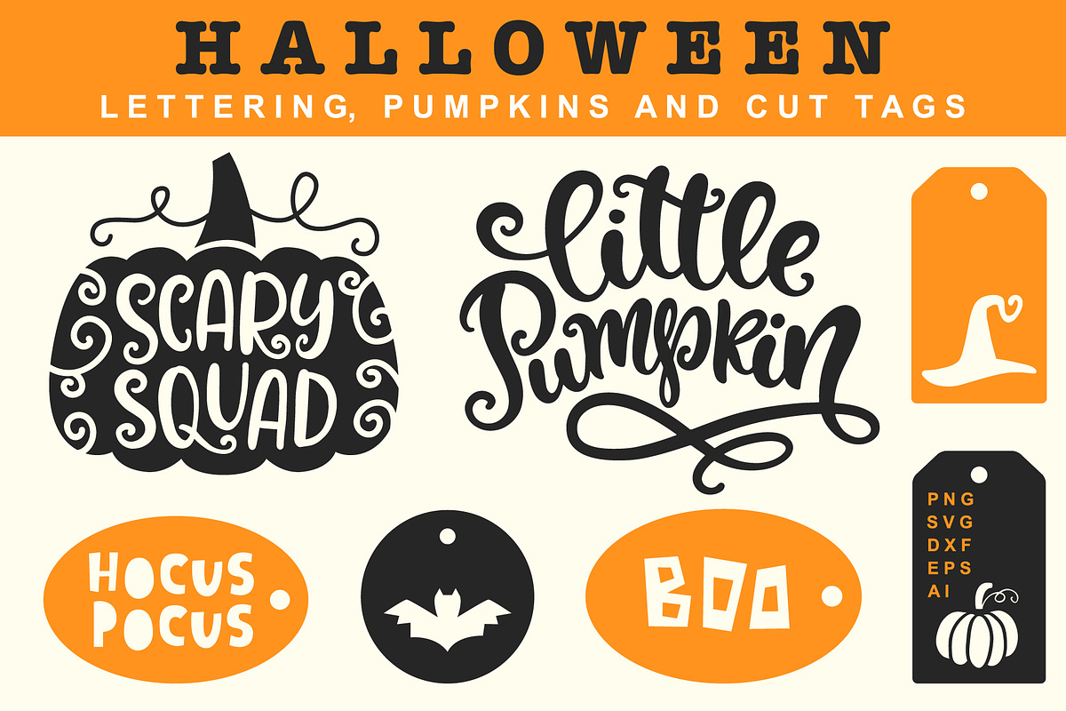 Halloween Lettering, Tags, Pumpkins, an Object Graphic by Katrinelly (Photo 11 of 14)