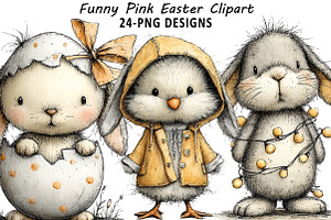 Funny Pink Easter Clipart, an Illustration by Daily.Designs
