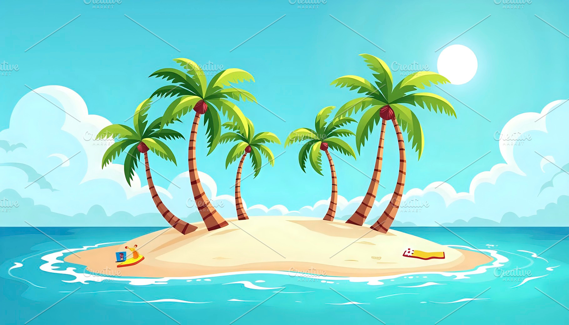 Palm Trees On Sunny Island Beach Vie, a Photo by LOGOCREATIVE