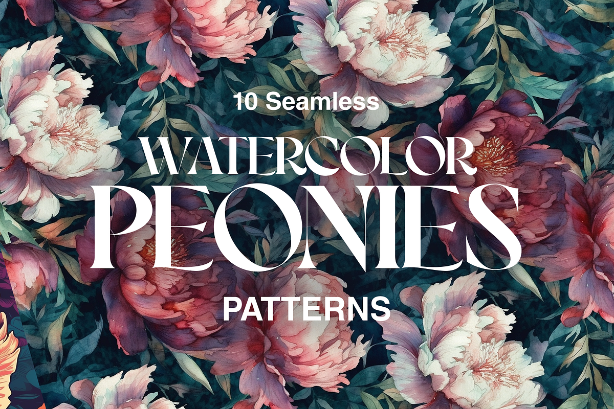 10 Watercolor Peonies Patterns, a Pattern Graphic by Motifs (Photo 1 of 12)