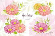 Watercolor set of gerbera flowers, a Decorative Illustration by BrushArtDesigns (Thumbnail 5 of 9)