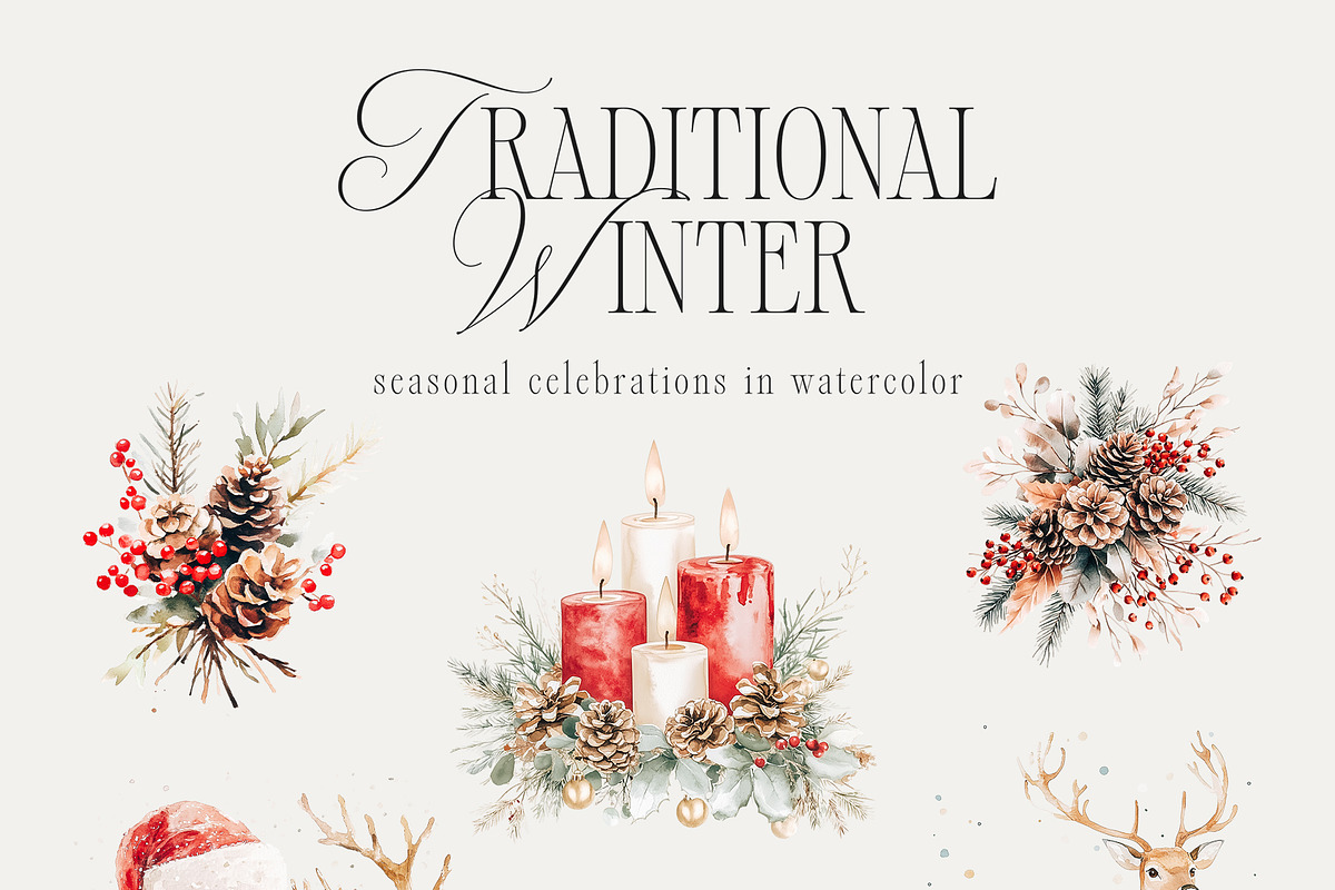 Traditional Winter - Watercolor Set, a Seasonal Illustration by studioequinox (Photo 4 of 9)
