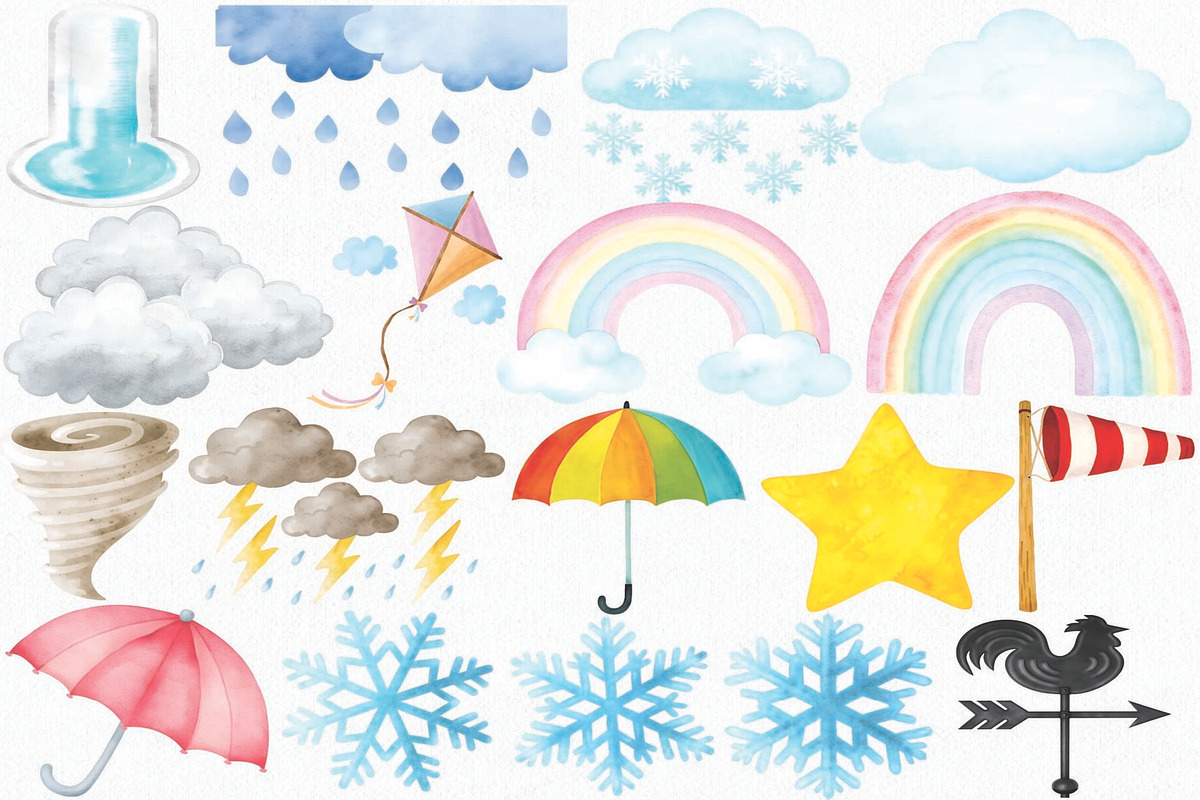 Watercolor Weather Clipart Set, an Illustration by CropUp Creative (Photo 3 of 4)