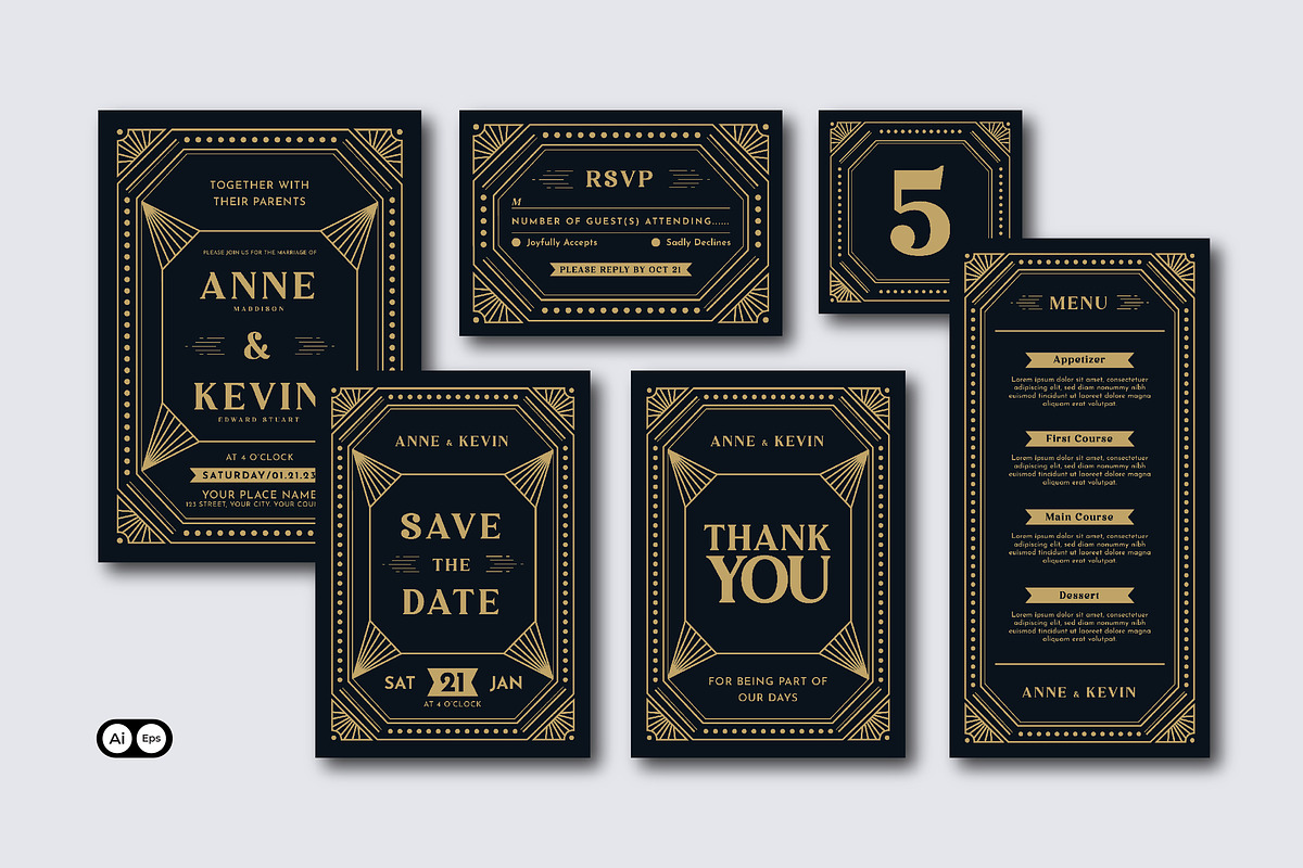 Art Deco Wedding Invitation, an Invitation Template by Siska Arista (Photo 1 of 2)