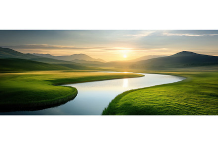 Dawn: Calm River in Lush Pastures, a Nature Photo by BazziBa♥