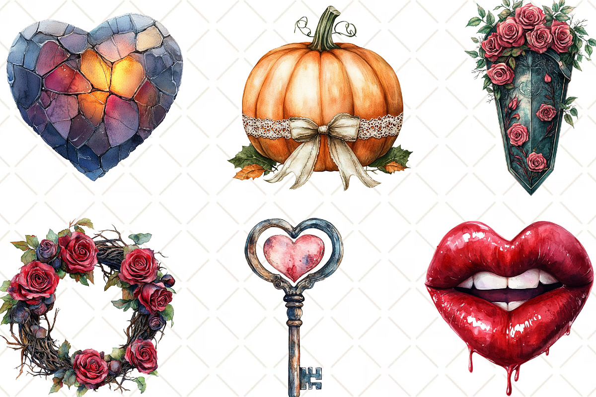 Romantic Halloween Clipart, an Illustration by Black Bird Studio (Photo 6 of 6)