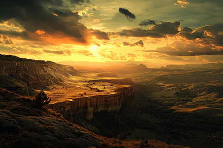 Sunset casts golden light over rugge, a Photo by Iftikhar Alam