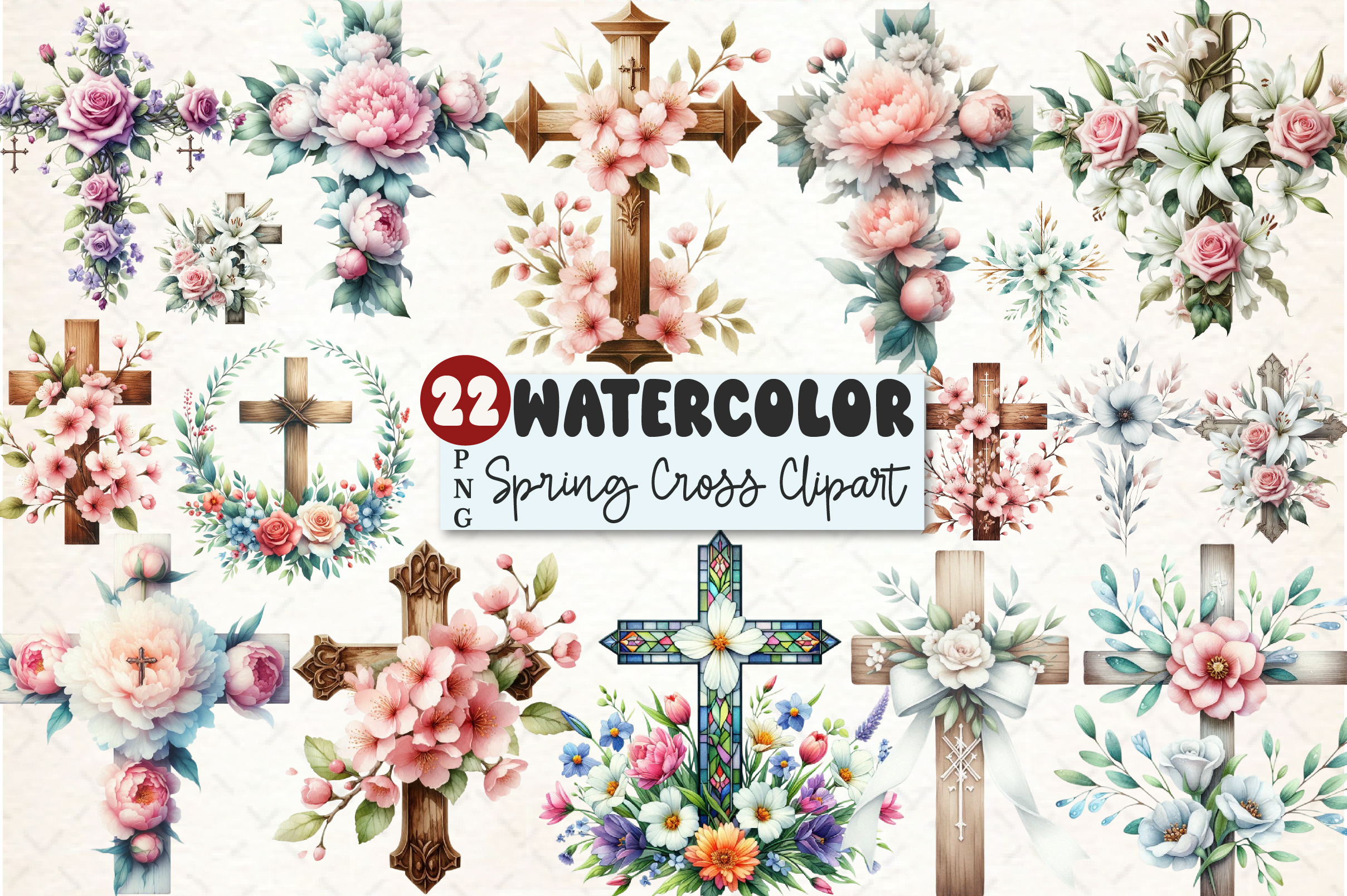 Cross Clipart Spring Clipart Floral, a Seasonal Illustration by Rose Art