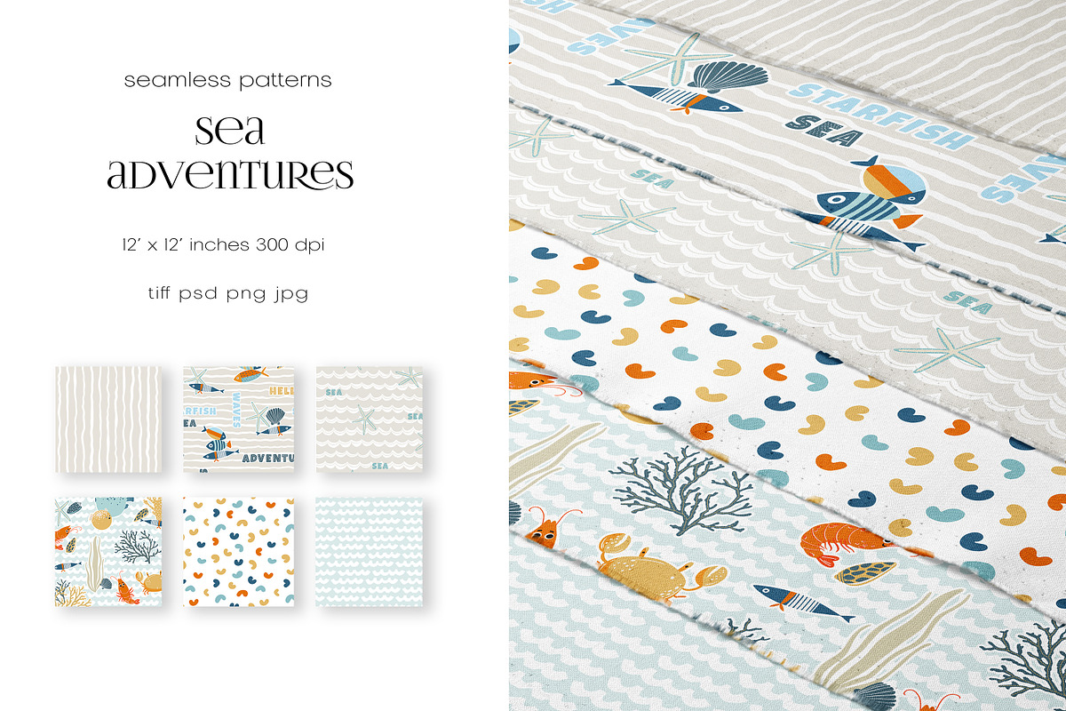 Kids Patterns Sea Adventure, a Pattern Graphic by PROTEA Watercolor Studio (Photo 2 of 11)