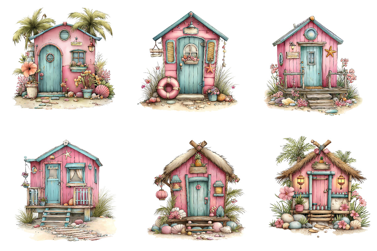 Whimsical Summer Beach Hut Clipart, an Illustration by CreationArt (Photo 4 of 7)