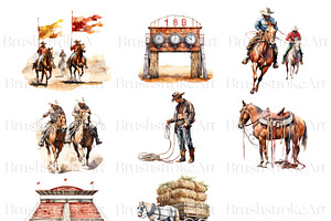 Watercolor Cowboy Clipart, Wild West