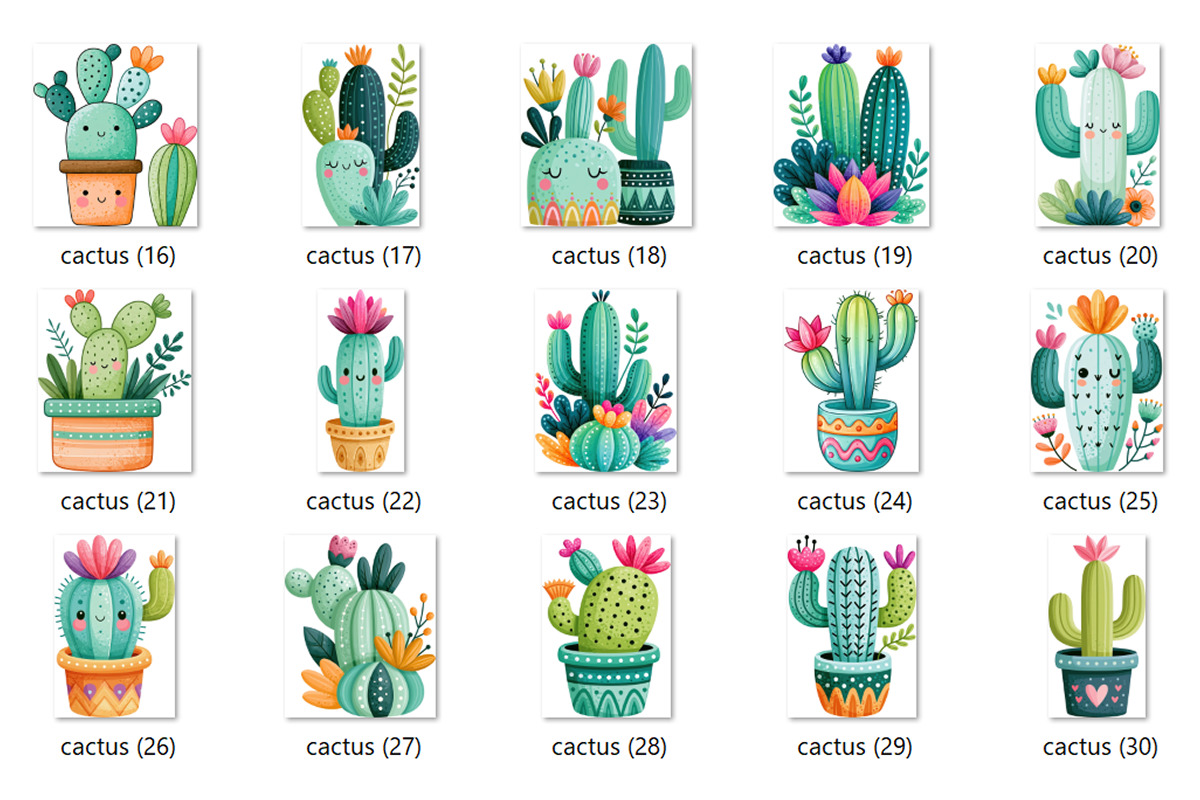 Whimsical Cactus Clipart 55 PNG, a Decorative Illustration by Whimsy Brush Studio (Photo 3 of 10)